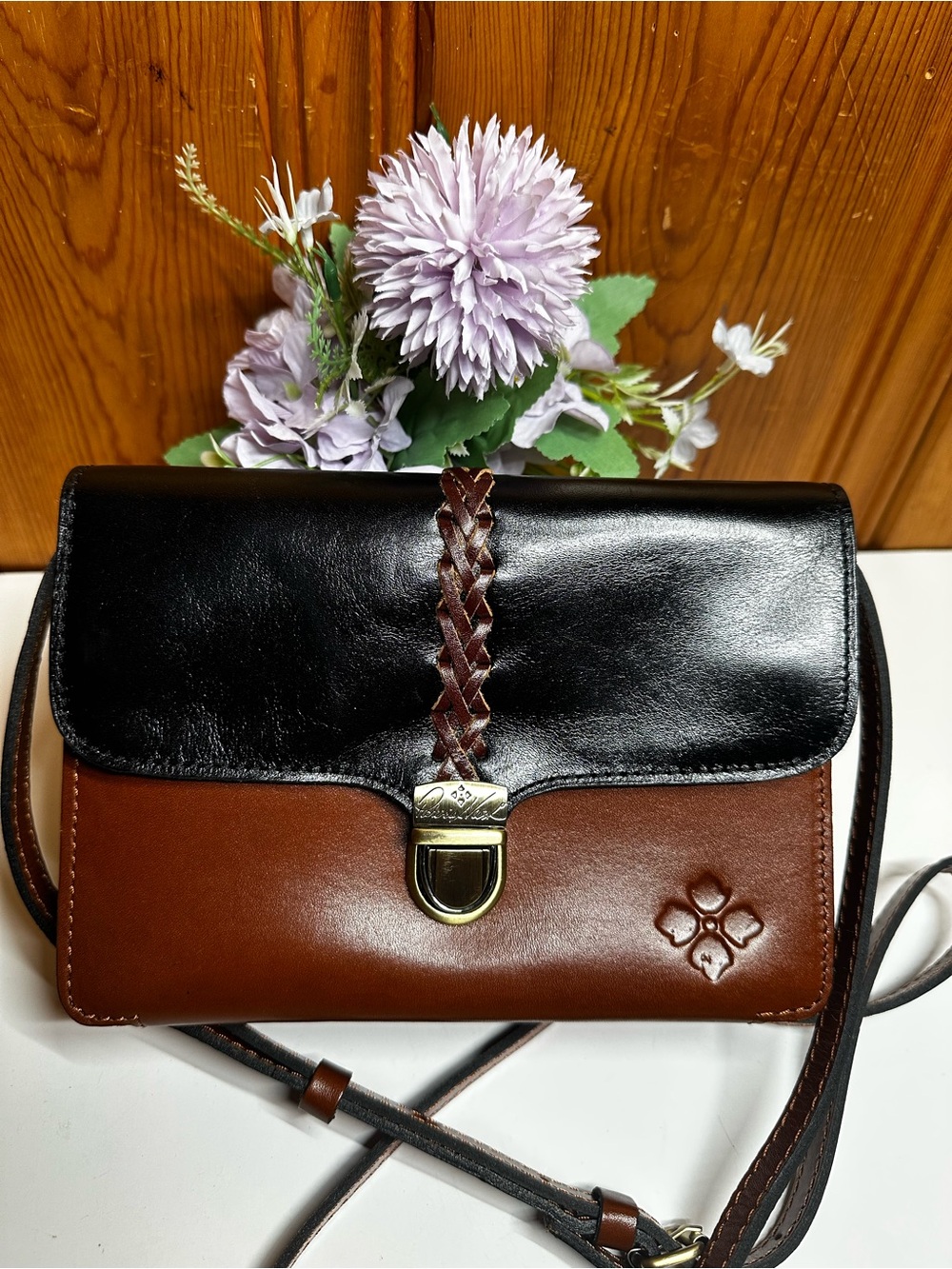 Patricia Nash Black and Brown Leather Braided Crossbody